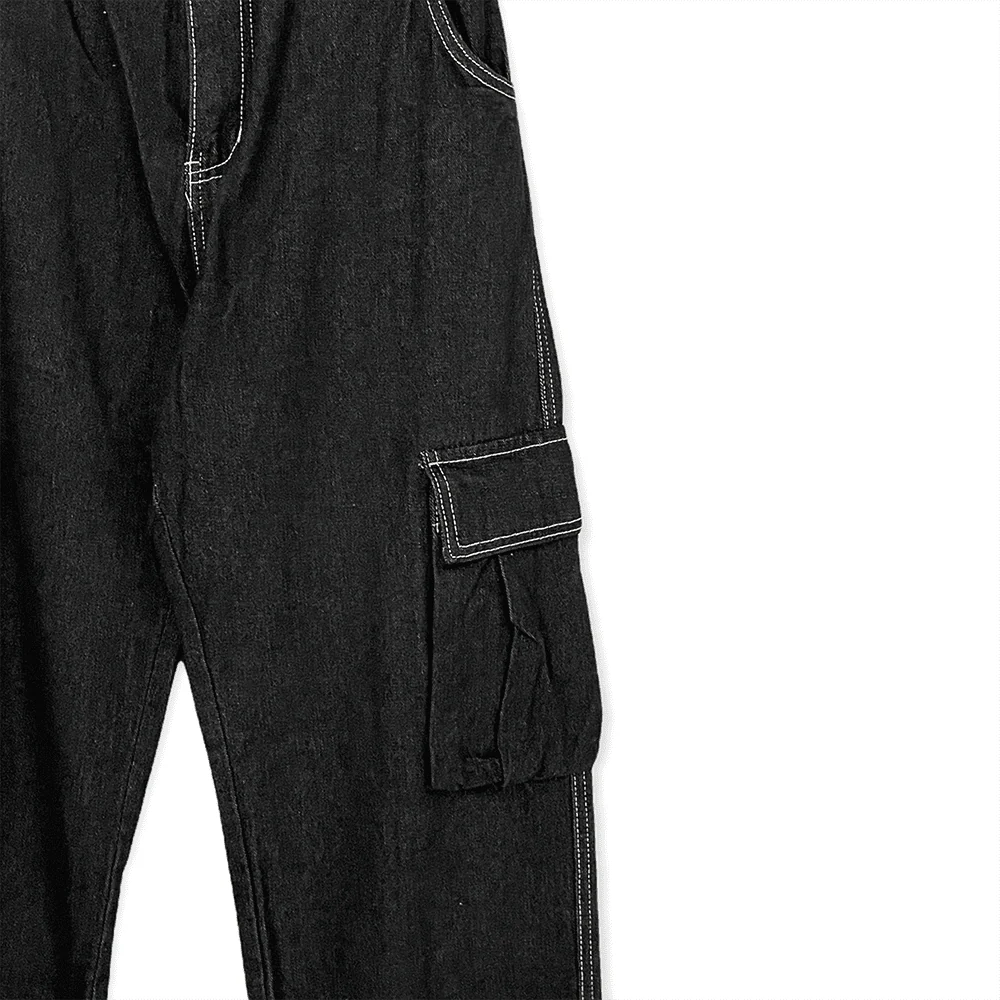 Wide Leg Denim Cargo Pants - Image 12