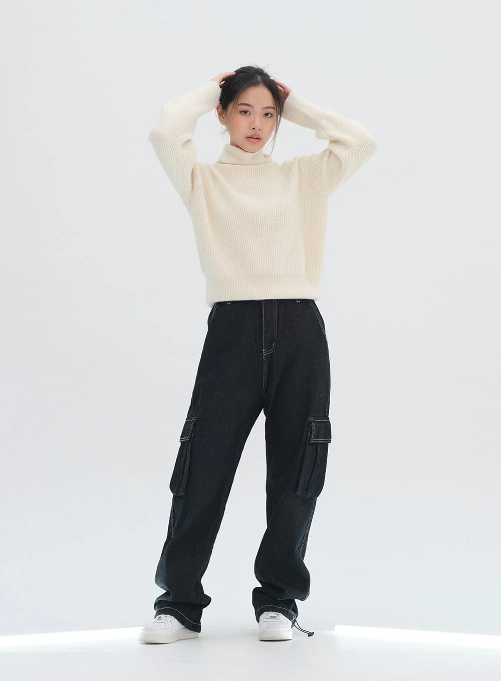 Wide Leg Denim Cargo Pants - Image 5