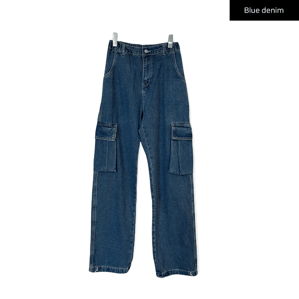 Wide Leg Denim Cargo Pants - Image 9