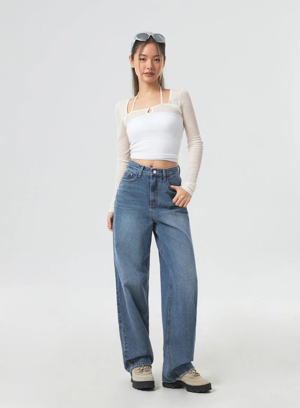 Wide Leg Mid-Wash Jeans CM331 - Image 7
