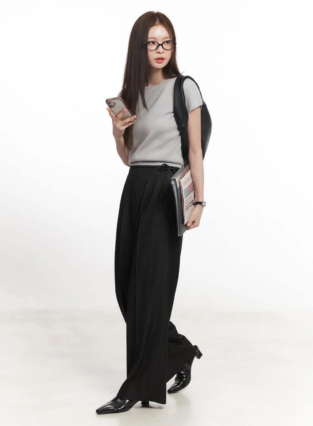 Wide-Leg Slacks with Ribbon Detail CA502 - Image 10