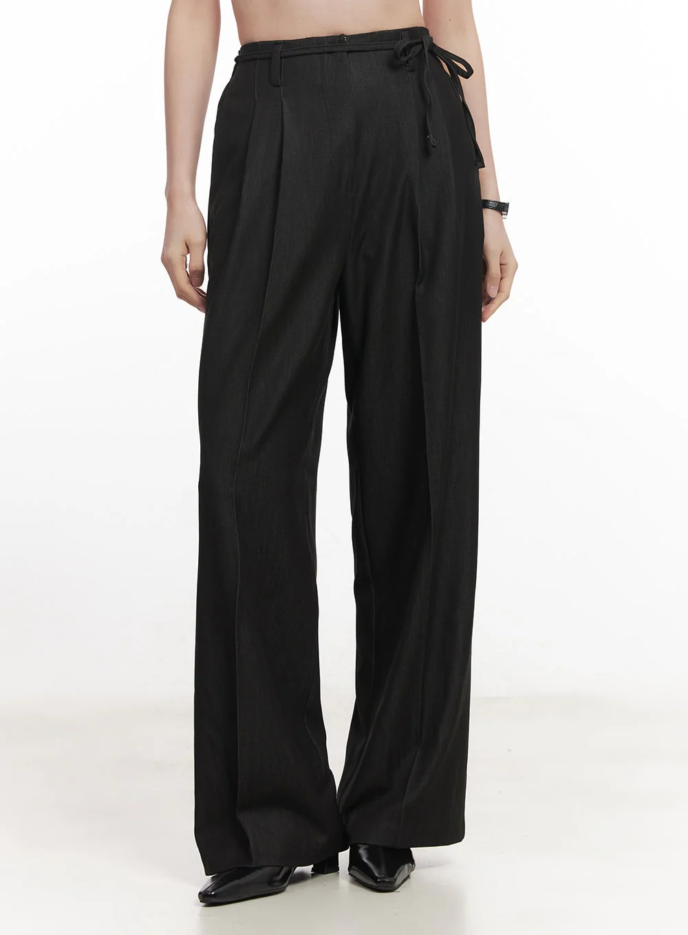 Wide-Leg Slacks with Ribbon Detail CA502 - Image 2