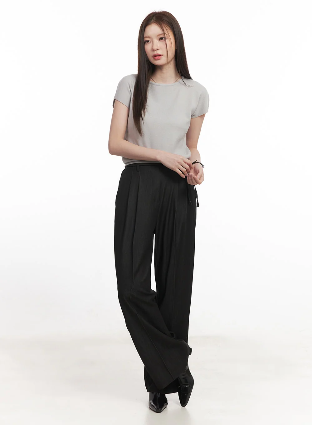 Wide-Leg Slacks with Ribbon Detail CA502 - Image 3