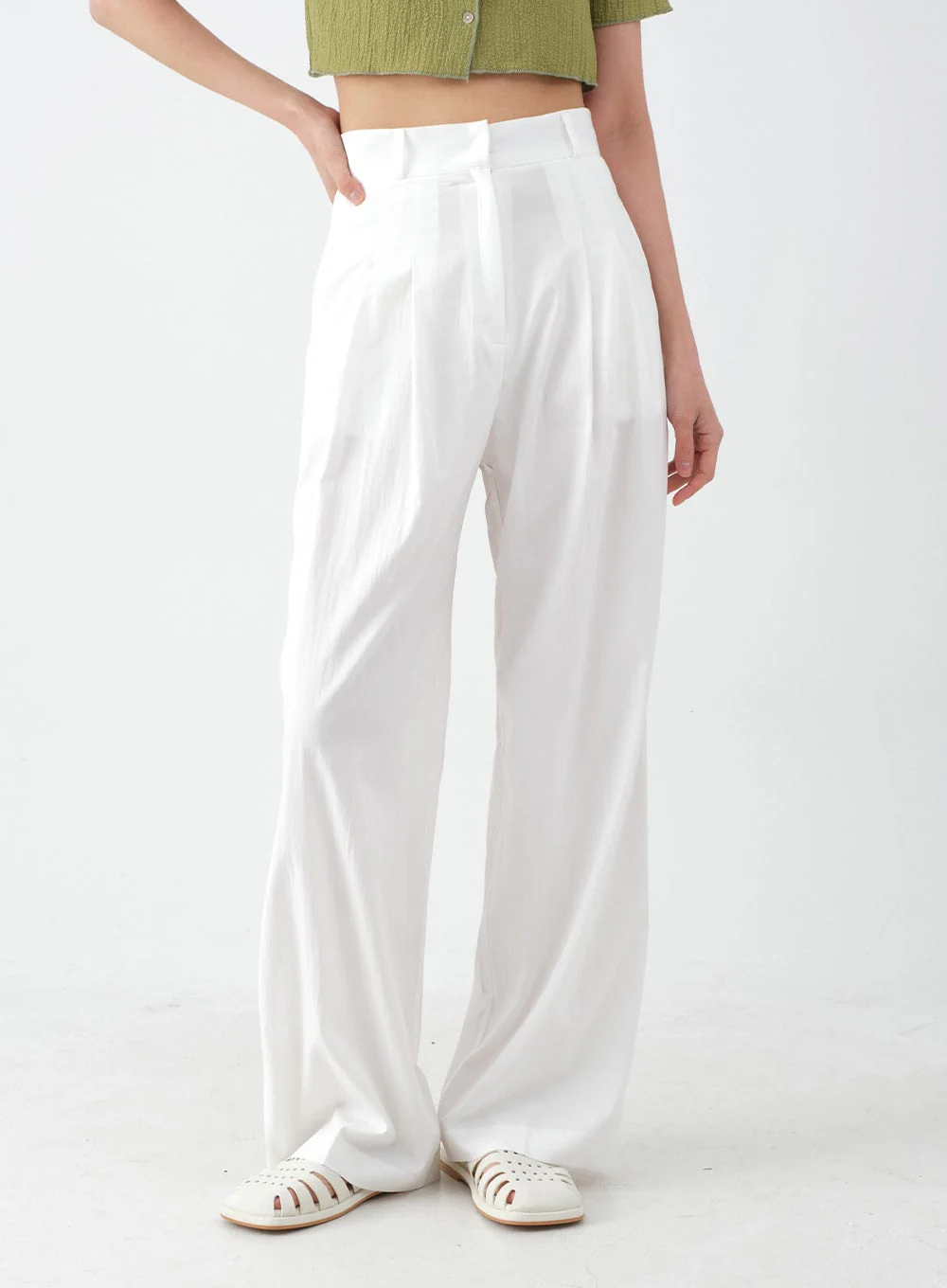 Wide Leg Tailored Pintuck Trousers CM3 - Image 11