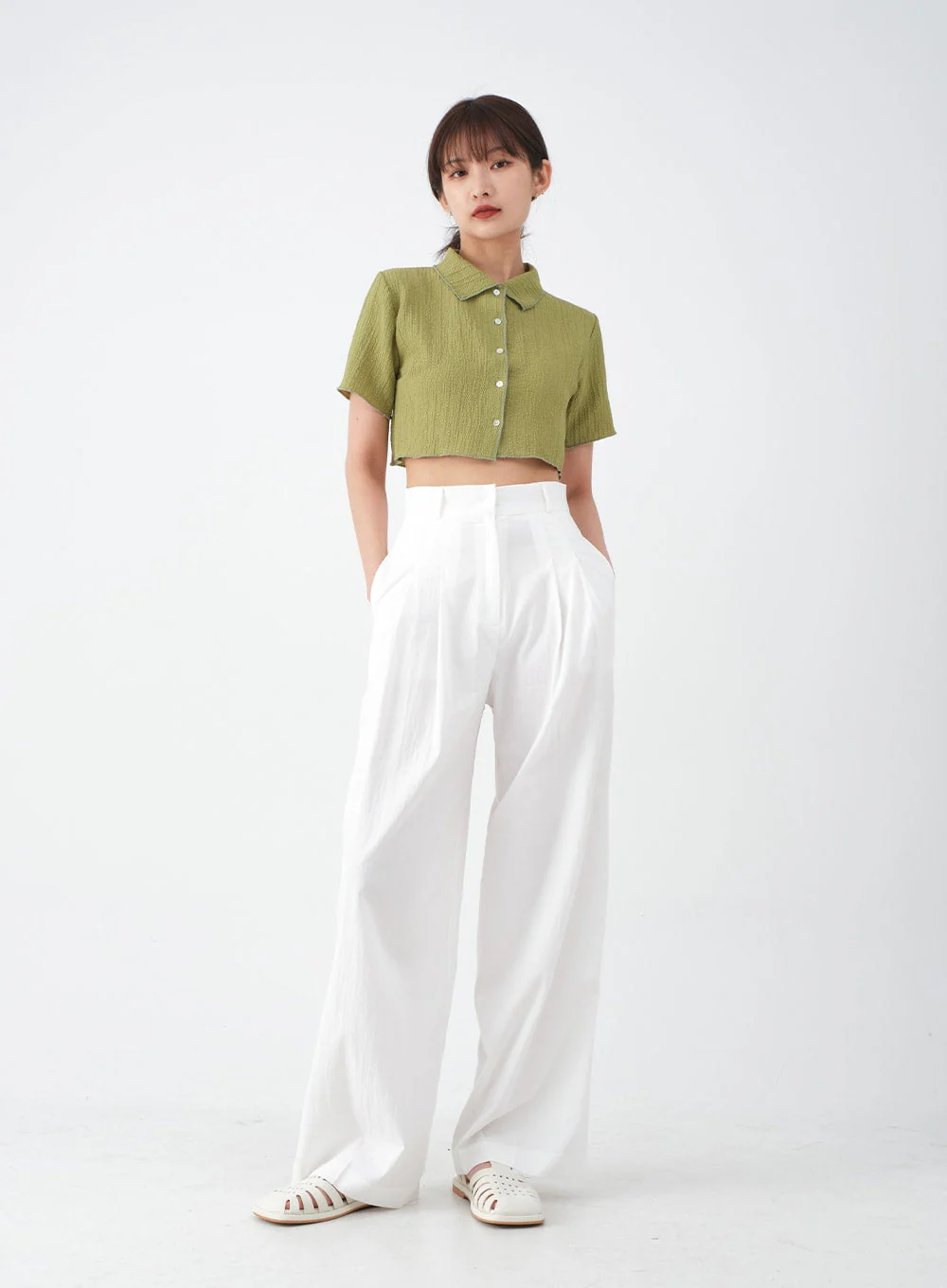Wide Leg Tailored Pintuck Trousers CM3 - Image 4
