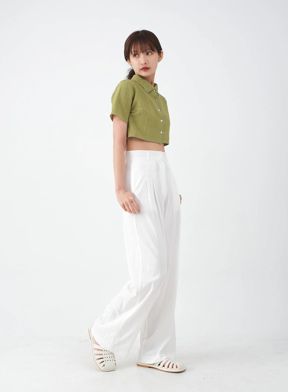 Wide Leg Tailored Pintuck Trousers CM3 - Image 5