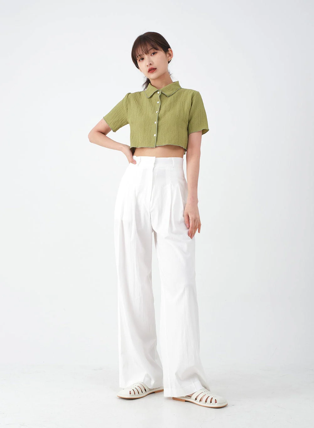 Wide Leg Tailored Pintuck Trousers CM3 - Image 7