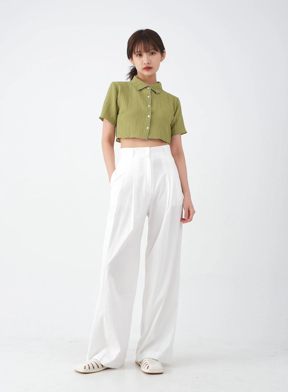 Wide Leg Tailored Pintuck Trousers CM3 - Image 9