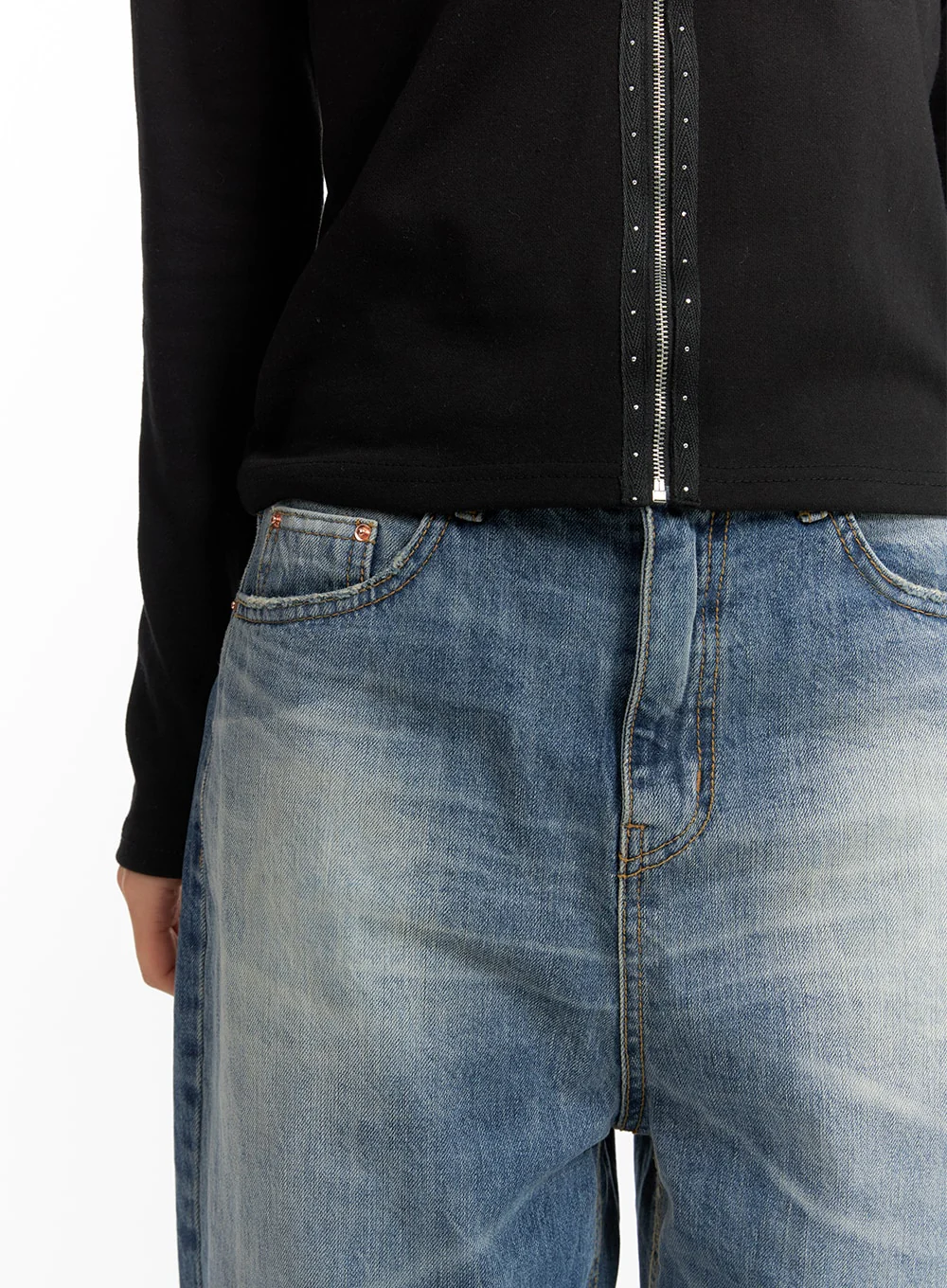 Wide Washed Denim Jeans CF419 - Image 2