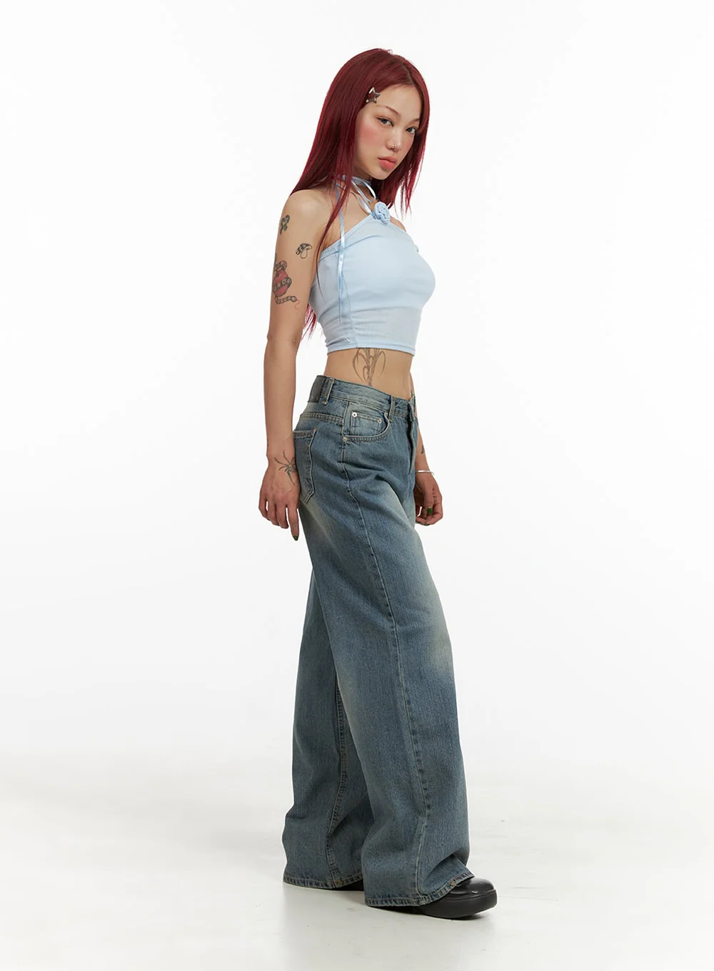Wide Washed Denim Jeans CY429 - Image 4