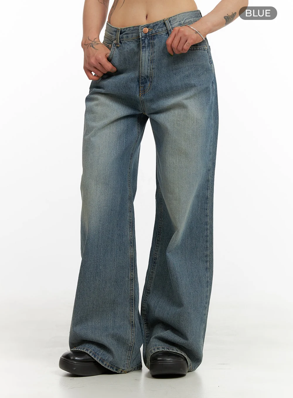 Wide Washed Denim Jeans CY429 - Image 7