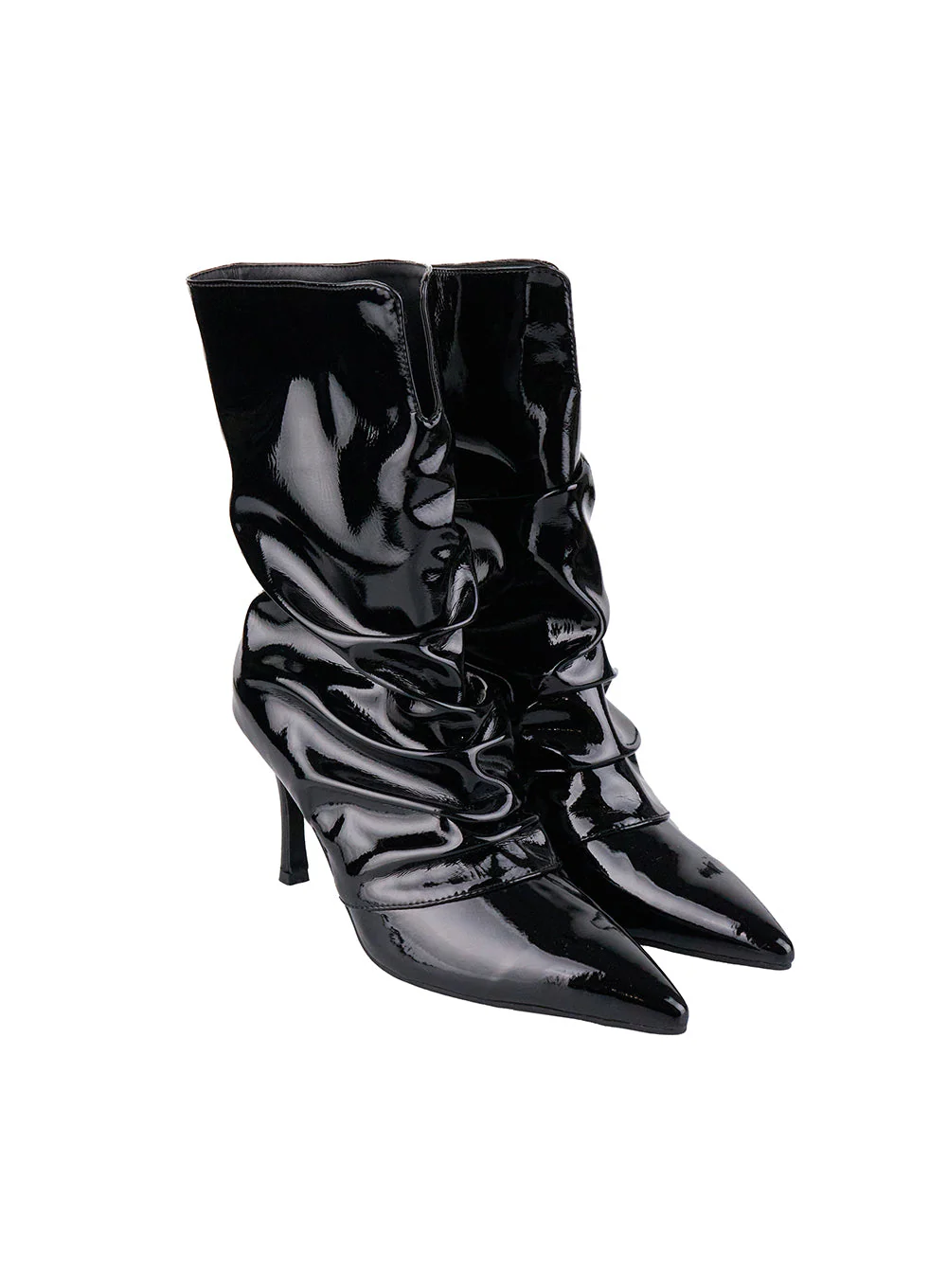 Wrinkled Faux Leather Midi Boots CN419 - Image 11