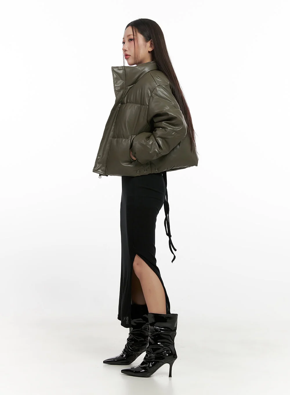 Wrinkled Faux Leather Midi Boots CN419 - Image 2
