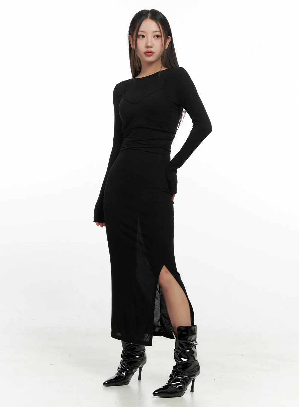 Wrinkled Faux Leather Midi Boots CN419 - Image 3