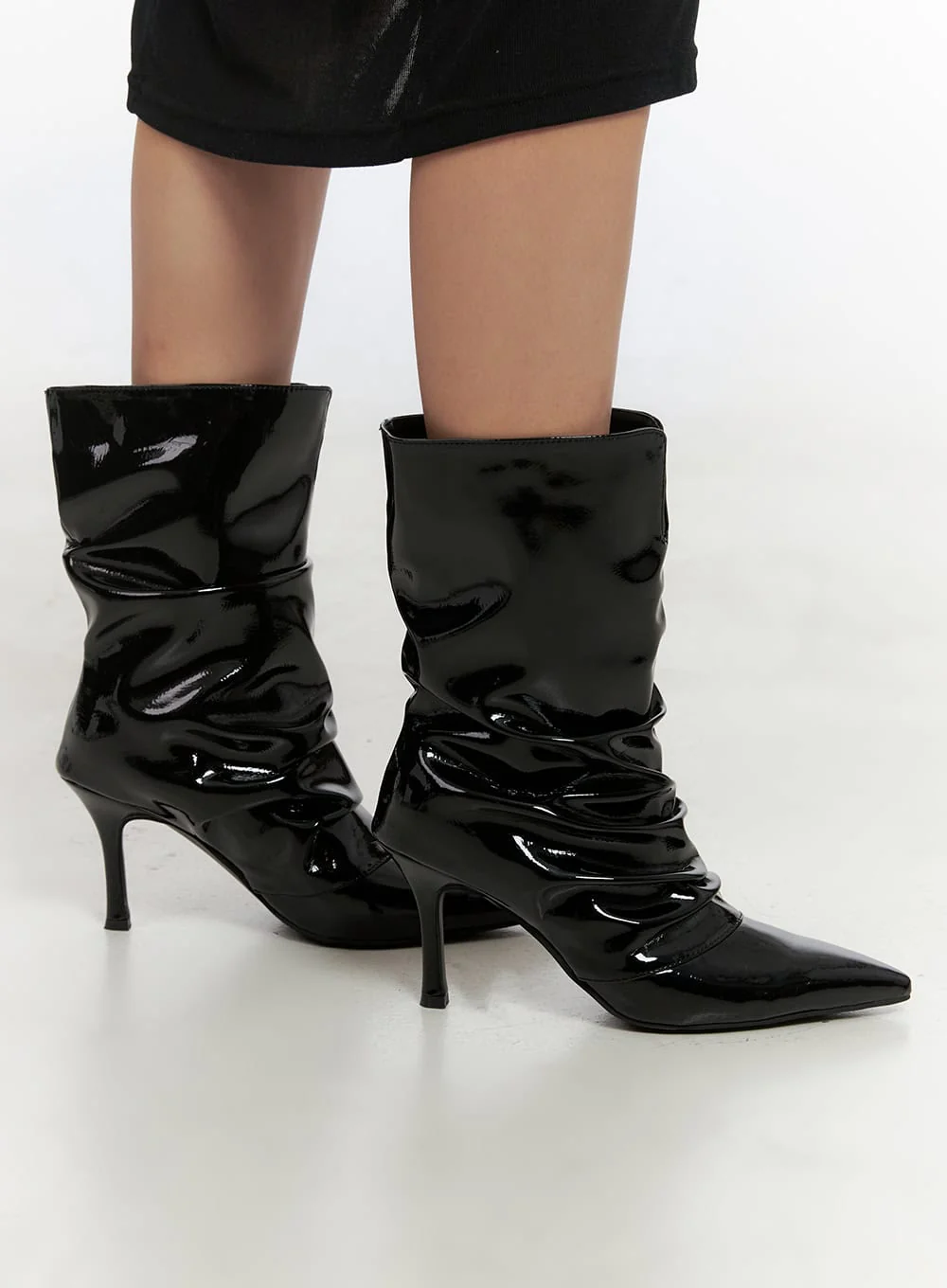 Wrinkled Faux Leather Midi Boots CN419 - Image 6