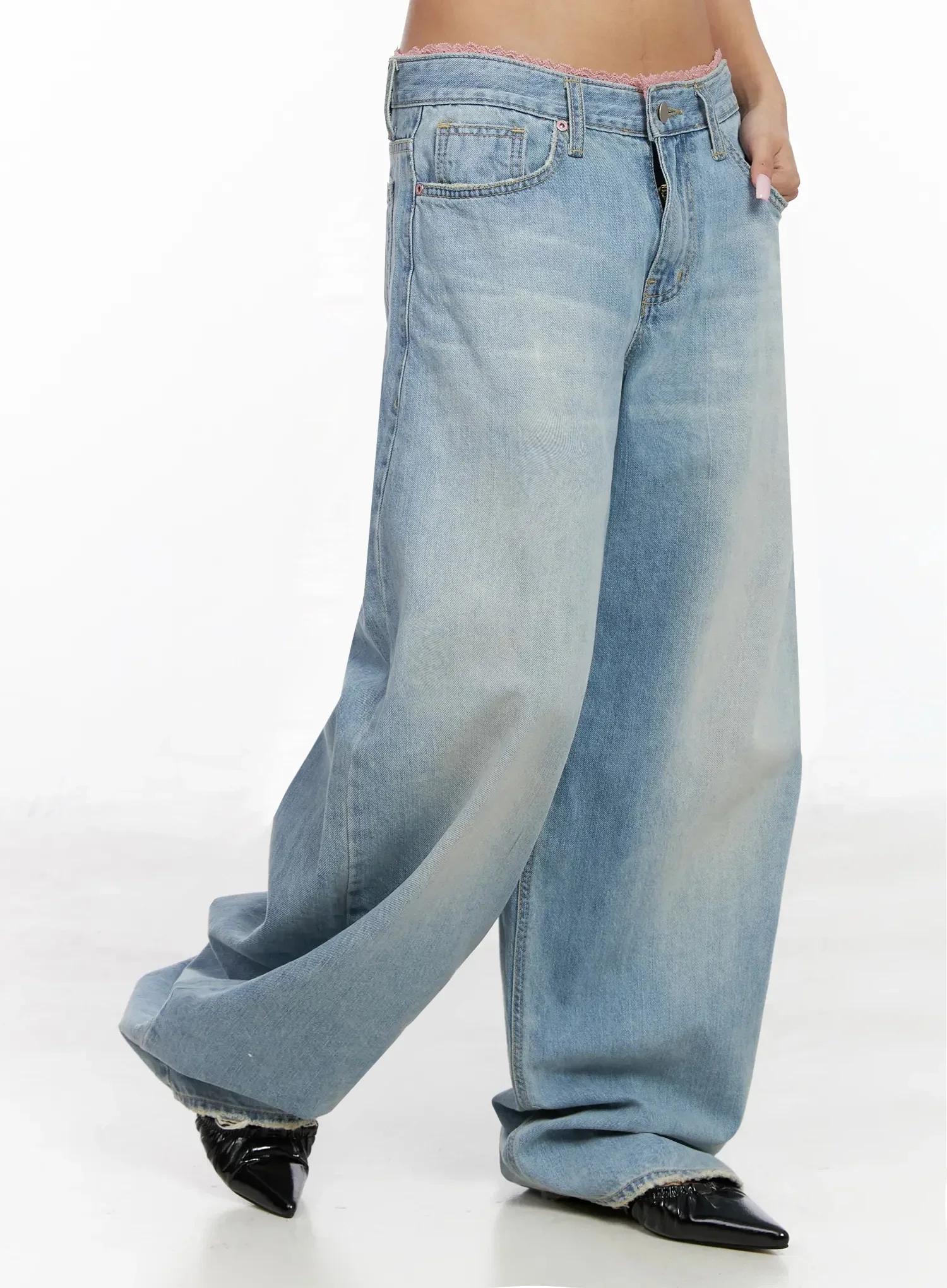 Yoko Lace Layered Wide Leg Jeans IY504 - Image 7