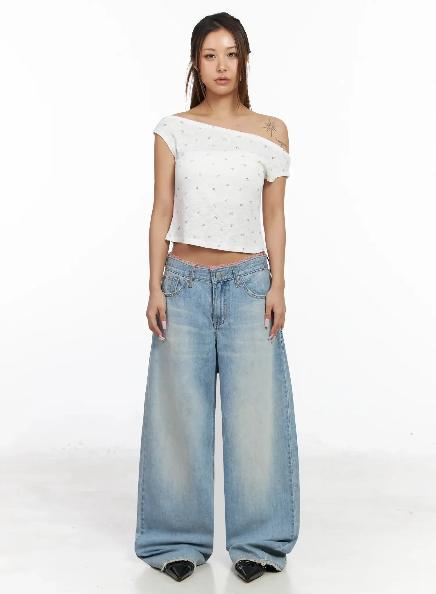 Yoko Lace Layered Wide Leg Jeans IY504 - Image 8