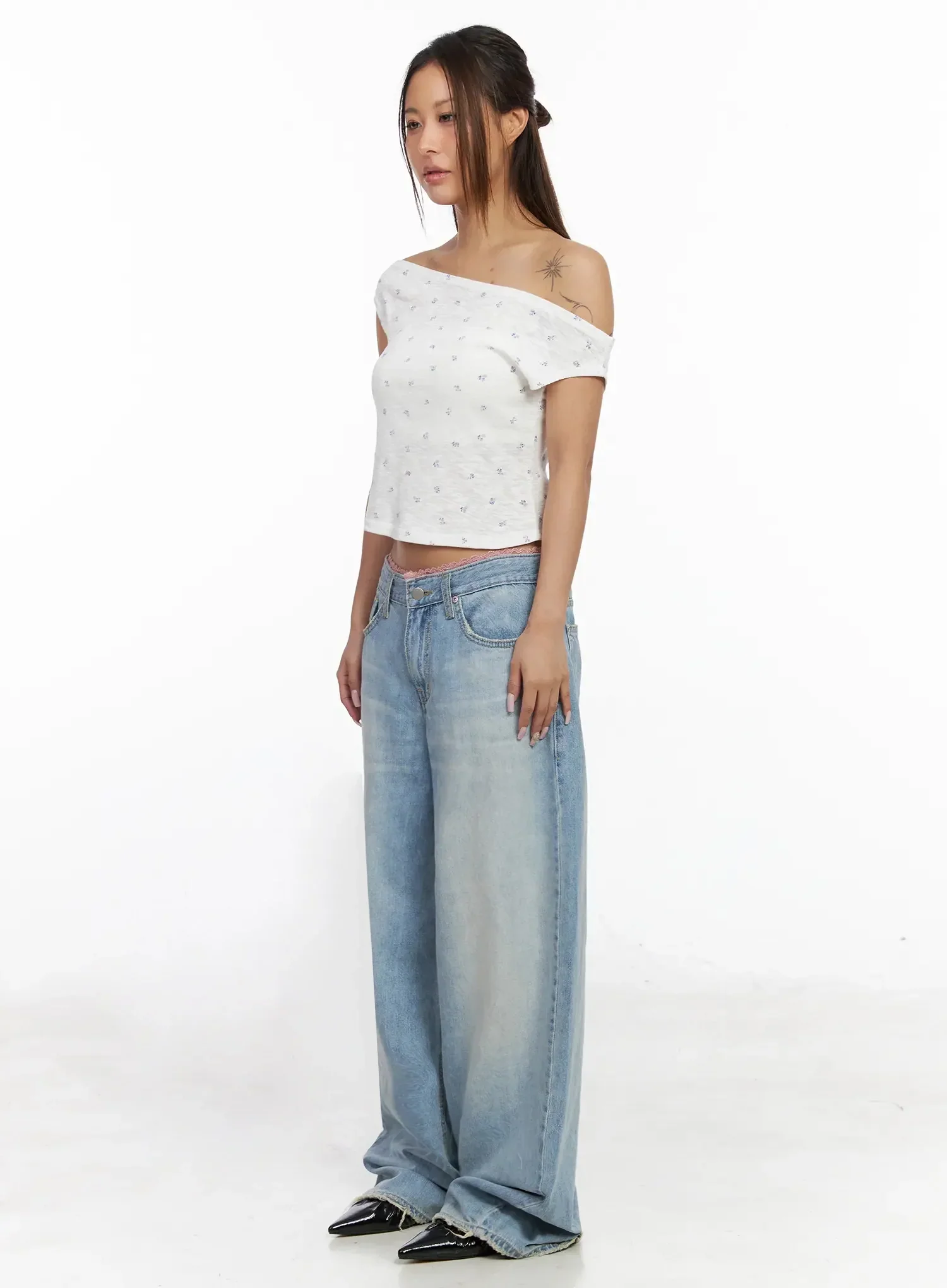 Yoko Lace Layered Wide Leg Jeans IY504 - Image 9