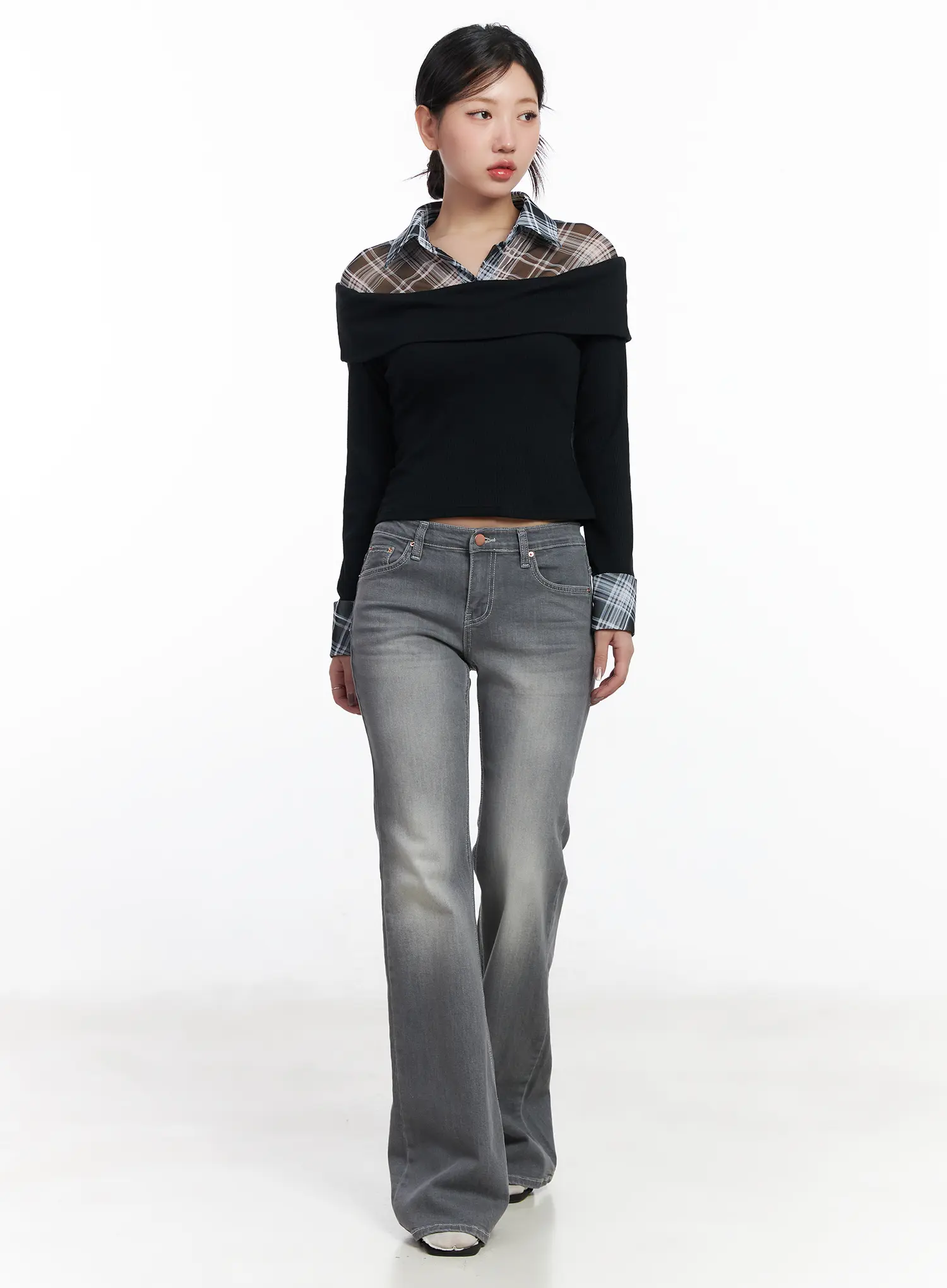 Yuki Loose-Fit Washed Bootcut Flared Jeans CJ530 - Image 5