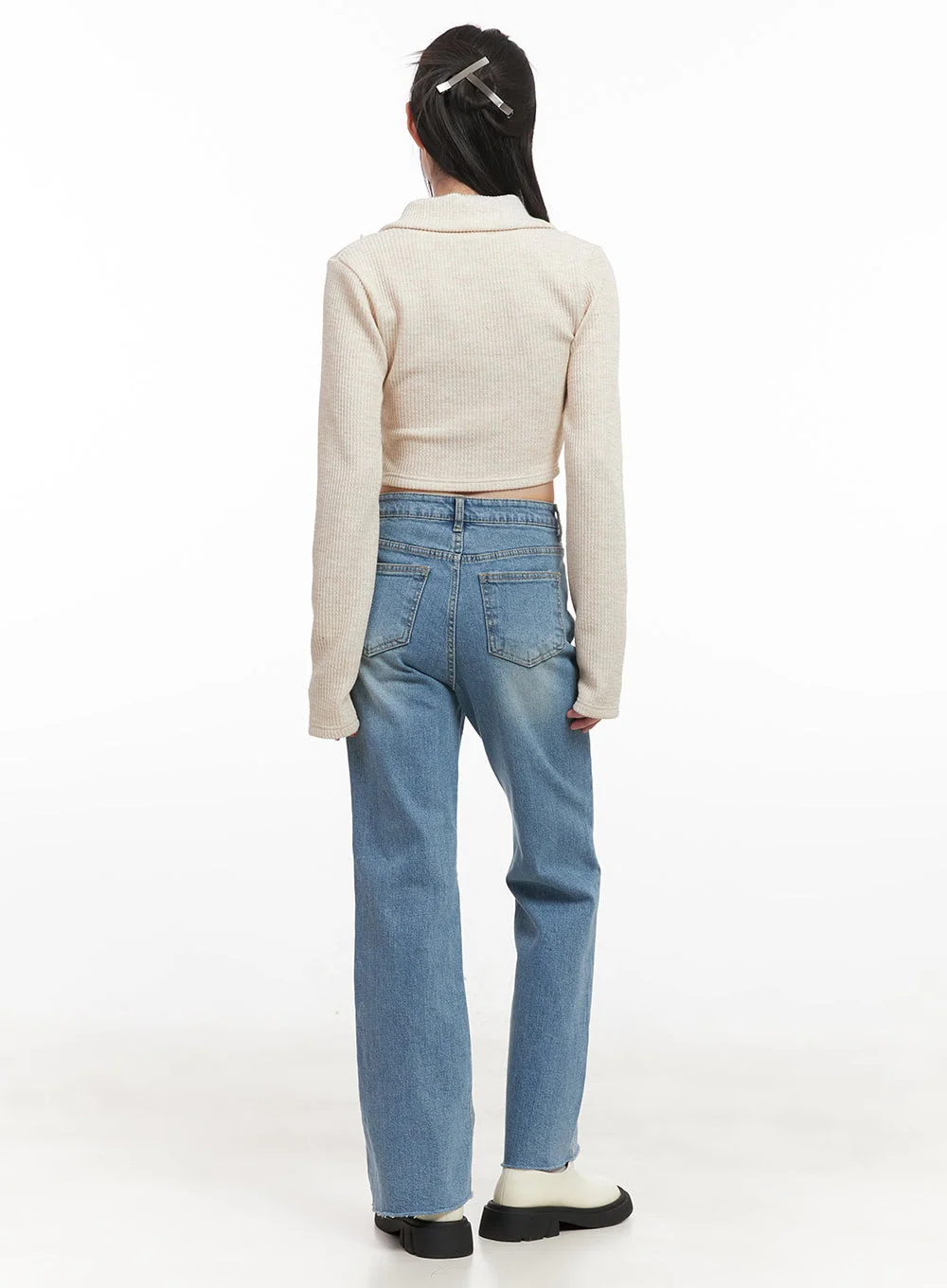 Zip-Up Collared Long-Sleeve Crop Top CJ523 - Image 6