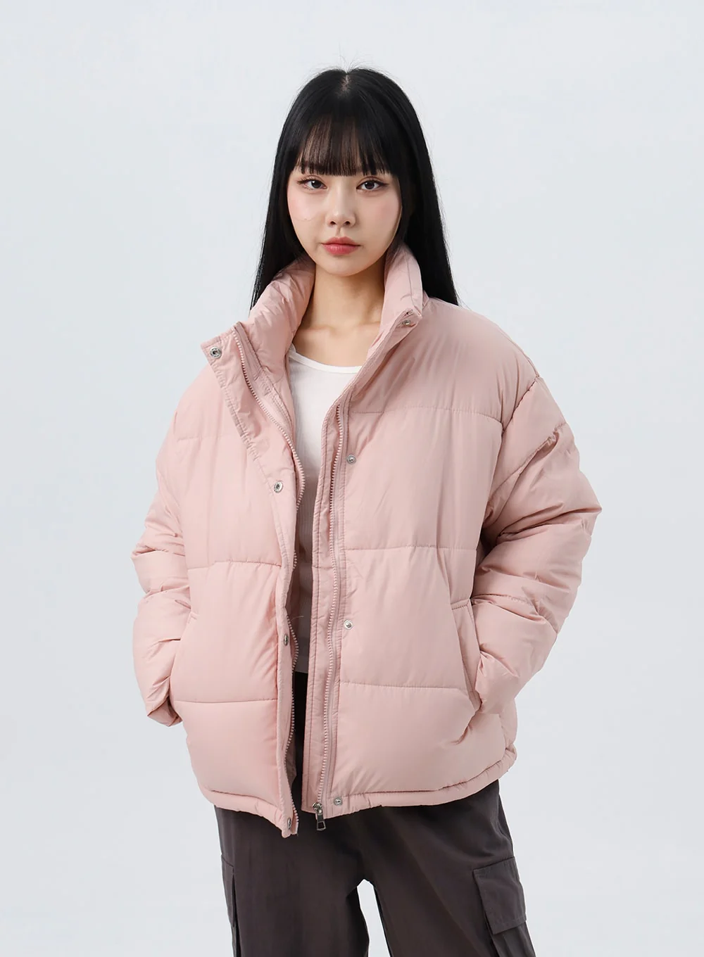Zip-Up Stand Collar Puffer Jacket CO319 - Image 11