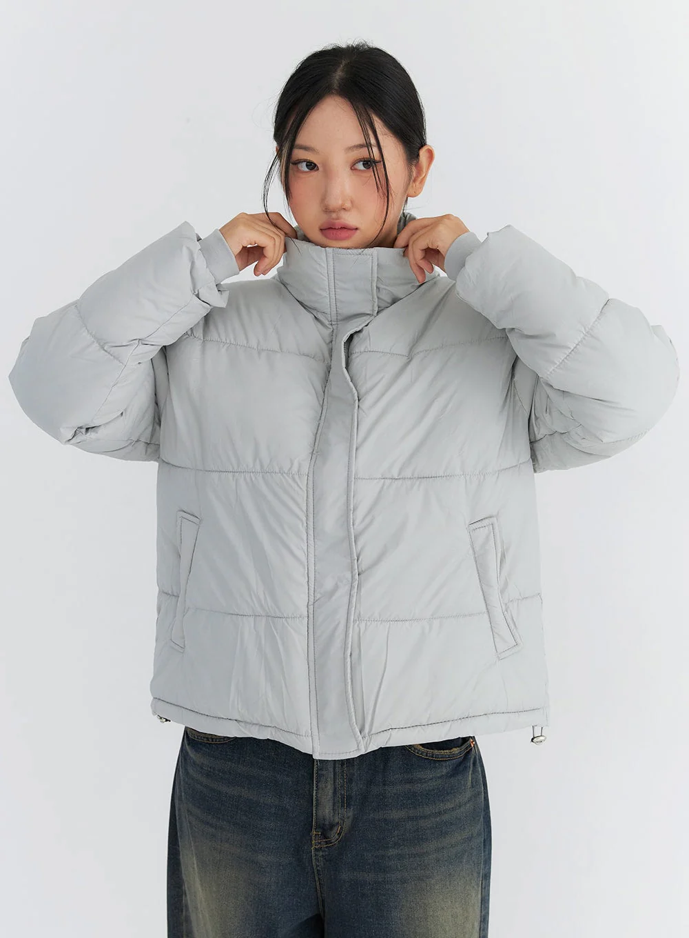 Zip-Up Stand Collar Puffer Jacket CO319 - Image 3