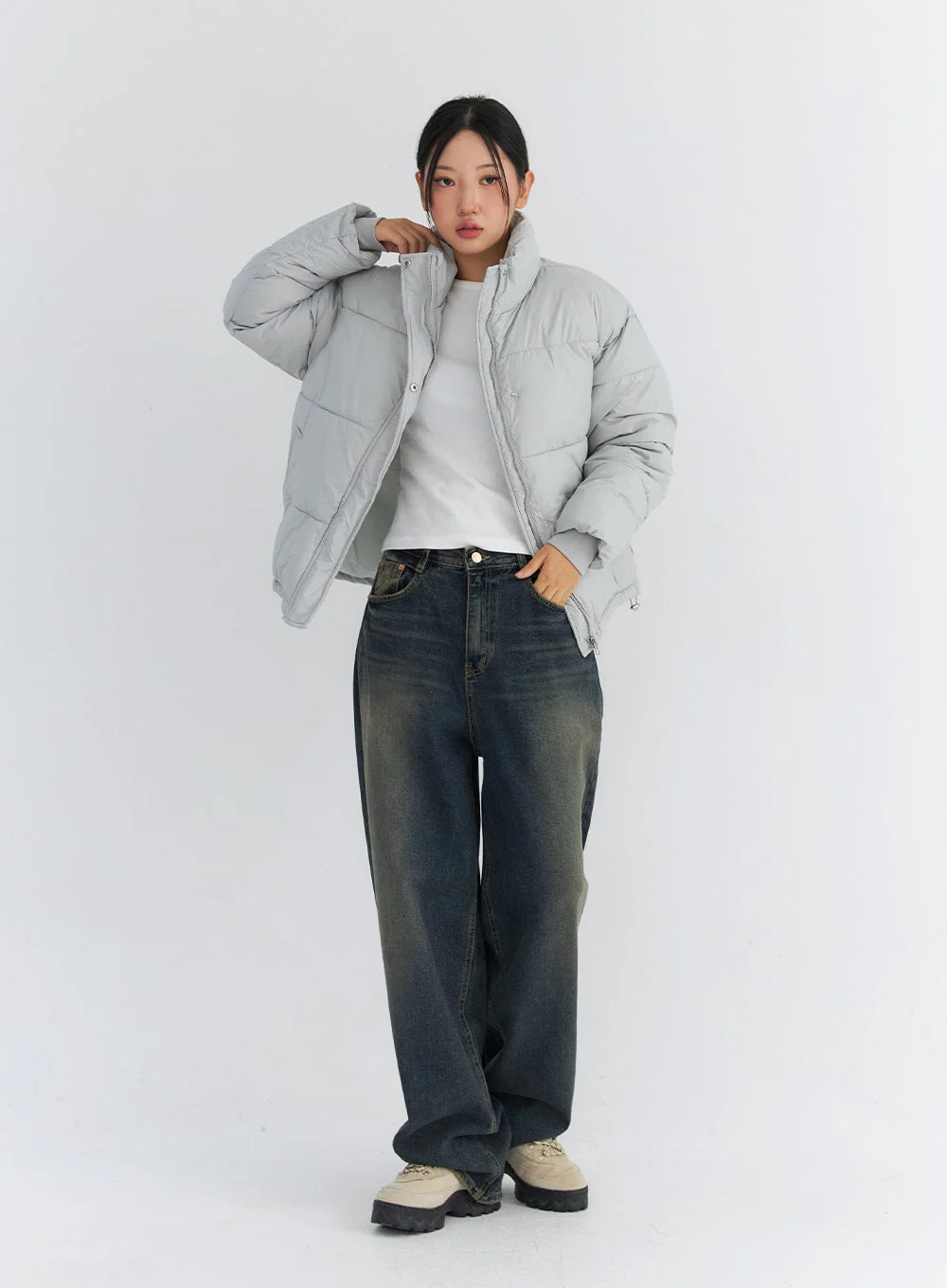Zip-Up Stand Collar Puffer Jacket CO319 - Image 4