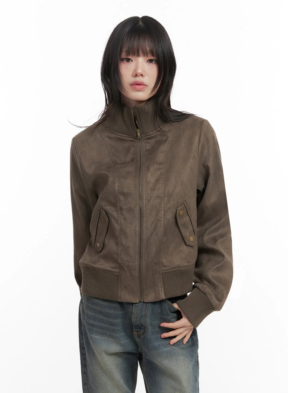 Zip-Up Suede Bomber Jacket ID402 - Image 12