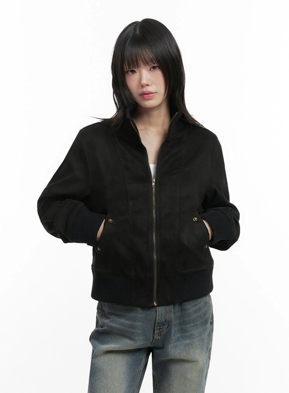 Zip-Up Suede Bomber Jacket ID402 - Image 13