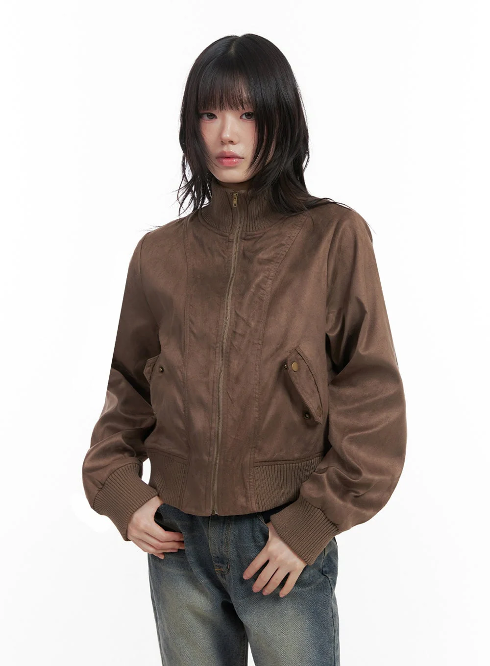 Zip-Up Suede Bomber Jacket ID402 - Image 2