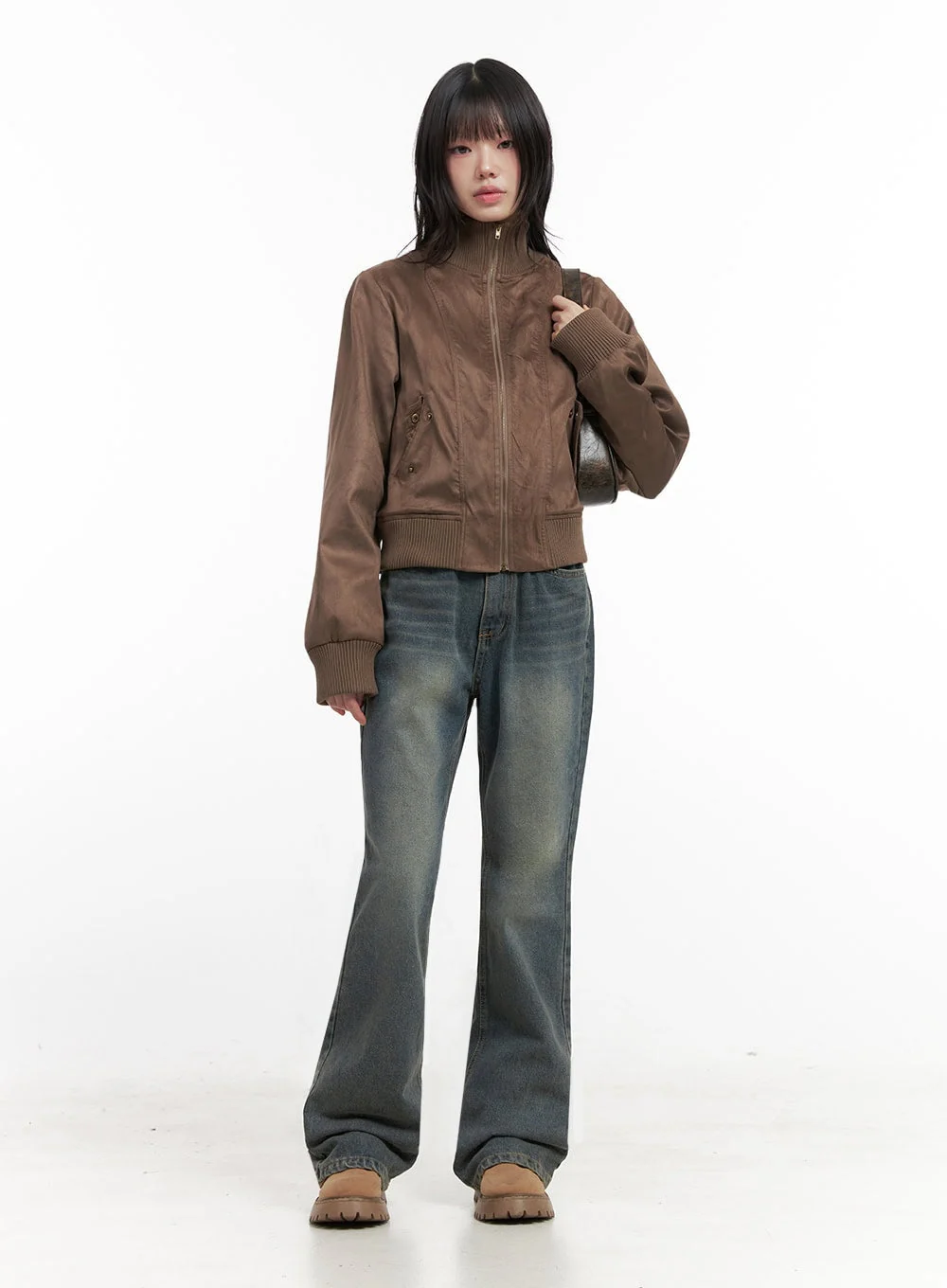 Zip-Up Suede Bomber Jacket ID402 - Image 3