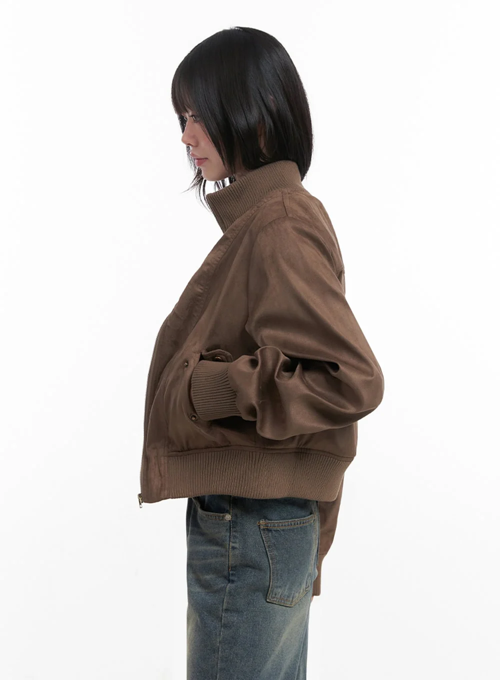 Zip-Up Suede Bomber Jacket ID402 - Image 6