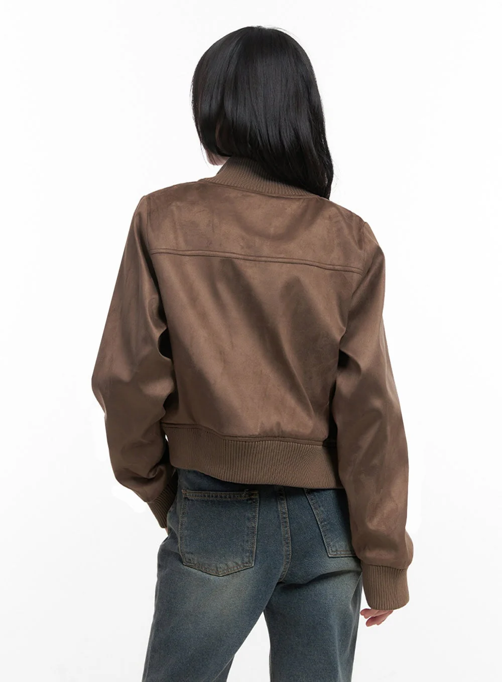 Zip-Up Suede Bomber Jacket ID402 - Image 7