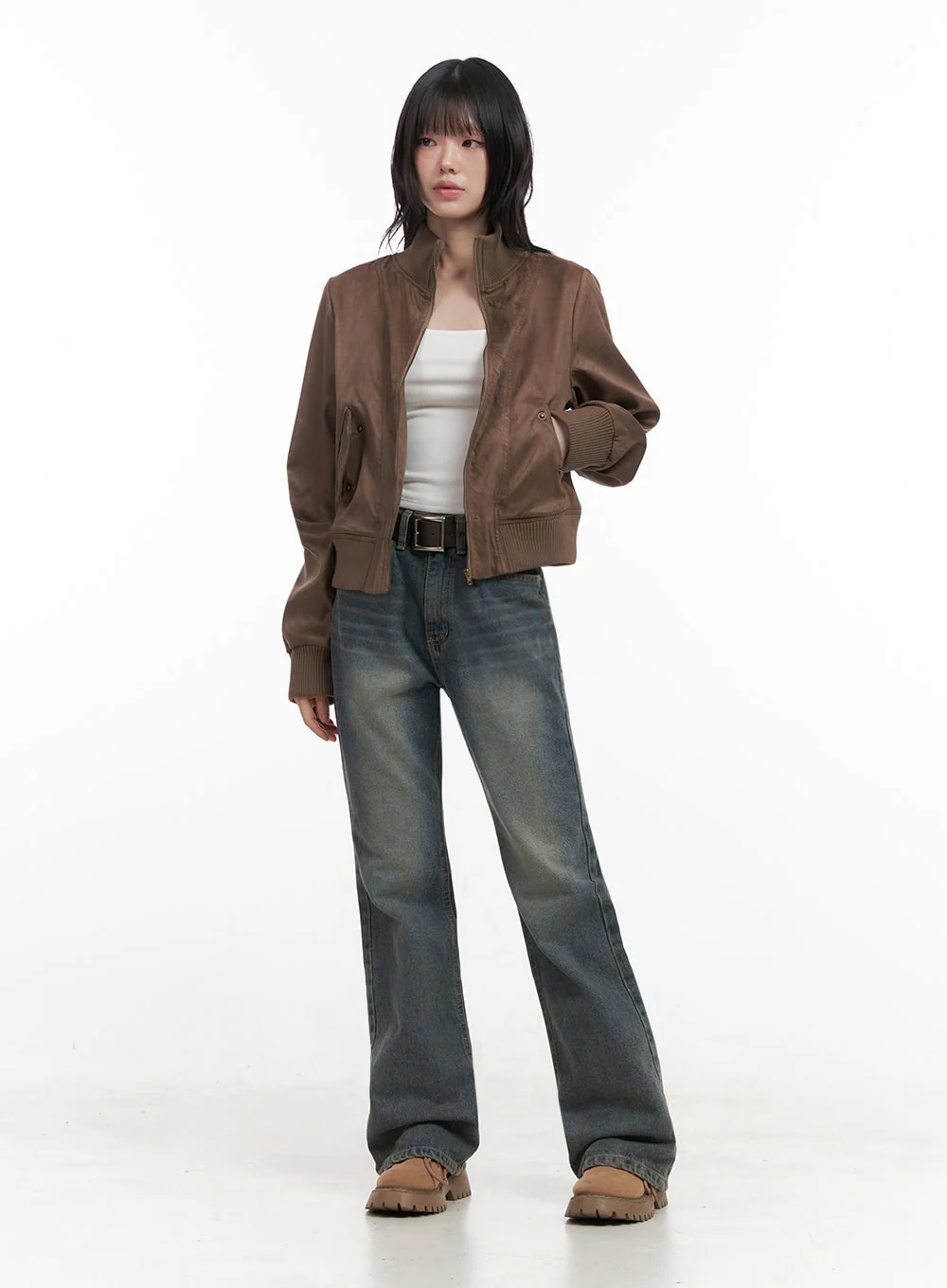 Zip-Up Suede Bomber Jacket ID402 - Image 8