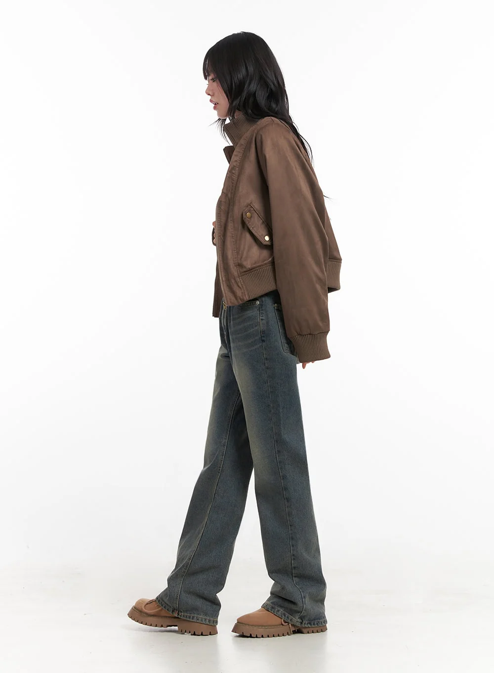 Zip-Up Suede Bomber Jacket ID402 - Image 9